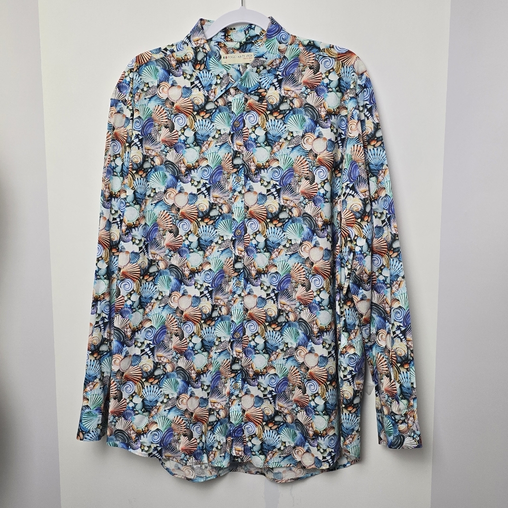 Poggianti 1958 Men's Seashell Patterned Button-down Long Sleeve Shirt, Sz 17.5